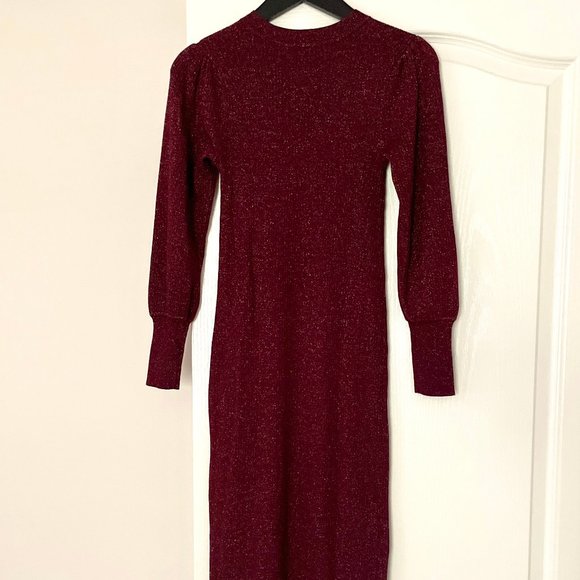 NWT Loft Ribbed Sparkly Sweater Midi Dress in Burgundy Size XS - Picture 10 of 10